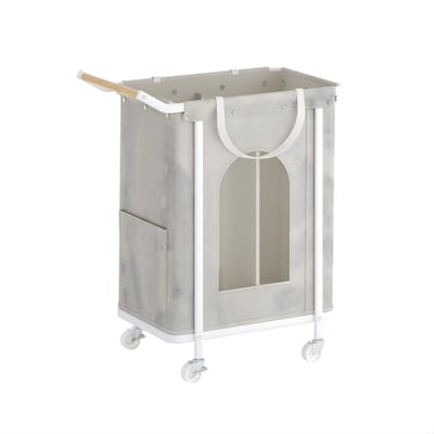 Waskorf – Voor Woonkamer & Badkamer – Rollende Waskorf met 2 Compartimenten en Afneembare Hangzak – Beige
