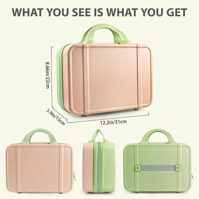 Harde Makeup Koffer 12 Inch - Draagbare Cosmetica Organizer met Elastische Bandjes - Mini Toilettas voor Vrouwen in Roze Groen