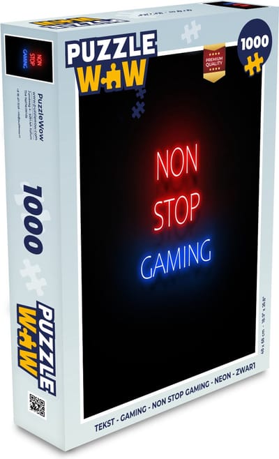 Puzzel Tekst - Gaming - Non stop gaming - Neon - Zwart - Legpuzzel - Puzzel 1000 stukjes volwassenen