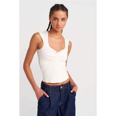 Getailleerde Mouwloze Korte Blouse met Vierkante Hals