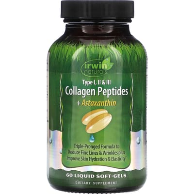 Irwin Naturals, Peptides de Collagène + Astaxanthine, Types I, II, III, 60 Capsules Molles Liquides