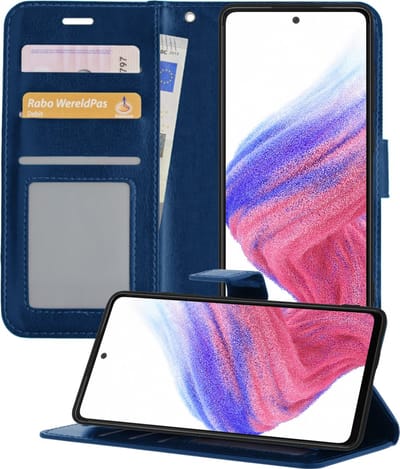 Hoesje - Geschikt voor Samsung Galaxy A53 - Luxe Bookcase - Walletcase Hoes - Portemonnee - Cover - Telefoonhoes - Donkerblauw