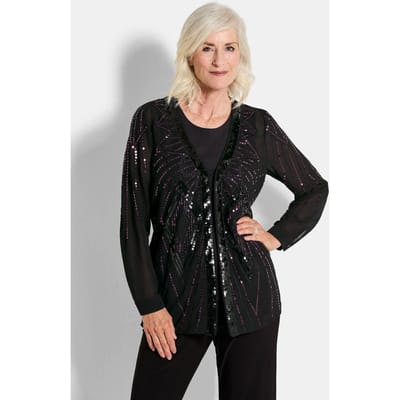 Jasje van chiffon met pailletten - zwart / bessen / gedess. - Gr. 19 van Goldner Fashion