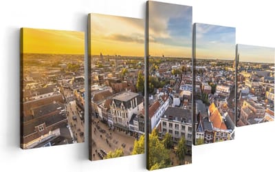 Artaza Canvas Schilderij Vijfluik Groningen Skyline Stad bij Zonsondergang - 100x50 - Foto Op Canvas - Canvas Print