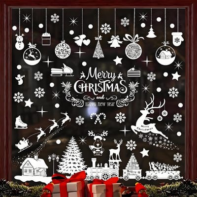 Raamstickers kerstman sneeuwvlokken sneeuwpop kerst raamdecoratie muurstickers stickers etalages (B1)