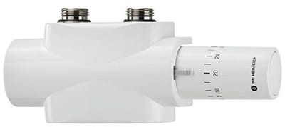 IMI Heimeier Multilux 4 1 of 2-pijps onderblokset m. Halo, recht en haaks R1/2 - G3/4 HOH 50mm design-uitvoering wit