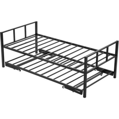 VEVOR Twin Daybed Frame, Daybed met uitschuifbaar onderstel, Platform Bed Frame Slaapbank (draagvermogen 180 kg) met metalen lattenbodem voor woonkamer, slaapkamer, logeerkamer, zwart