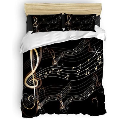 Muzieknoot Dekbedovertrek Muziekschrift Droomthema Blauw Zwart Overtrek voor Tienerjongens Kindermeisjes Cadeau Beddengoedset Dekbedovertrek Decor 210x210cm 3pcs