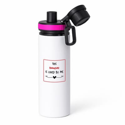 Hacebo® - this bonusdad is loved by me waterfles met draaidop roze - Papa - iemand die houdt van zijn bonusvader - vader cadeautjes - vaderdag - verjaardag - geschenk - kado - water fles - 850ML