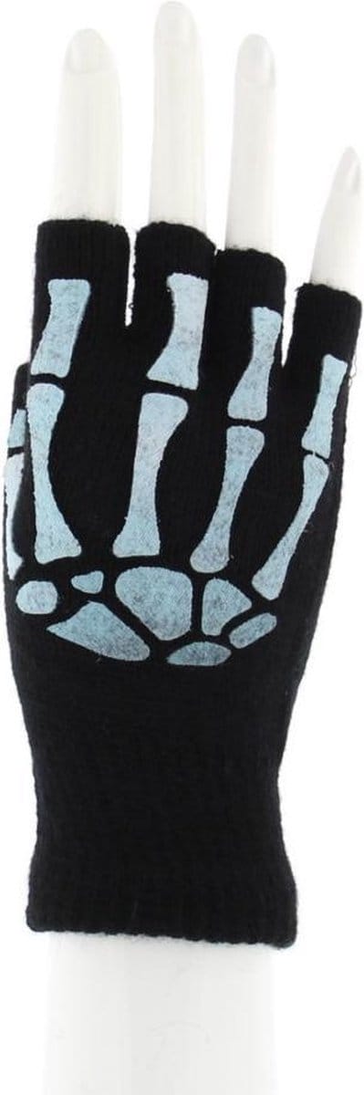 Zac's Alter Ego - Skelet Glow in the dark Vingerloze handschoenen - Zwart