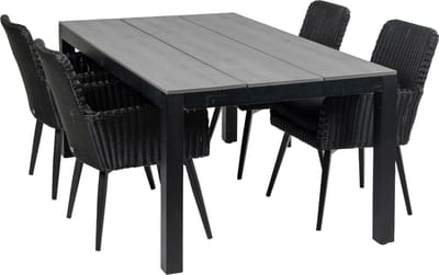 5-delige tuinset | 4 Pisa stoelen (Black) | 180cm Cyprus tuintafel (Grey)