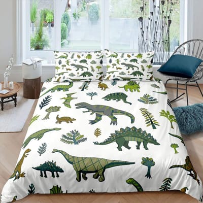 Dekbedovertrek met dinosaurussen Schattige dinosaurussen Cartoon Dierenthema Beddengoedset Voor Kinderen Tieners Tweepersoons Queen King Size Polyester Dekbedovertrek AU Double(180x210cm)