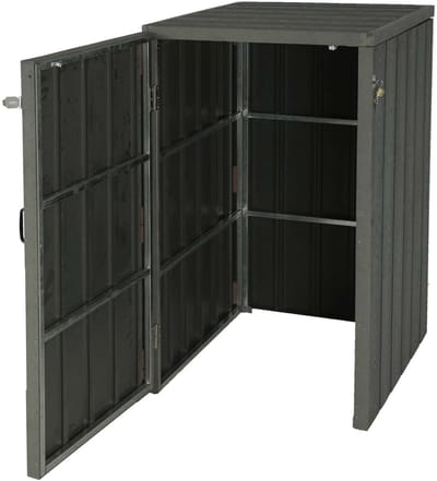 1 WPC afvalbakdeksel MCW-J28, premium afvalbak, metaal-hout-look, uittrekbaar ~ grijs