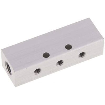2xG 1/8'' x 6xM5 Aluminium Verdeelblok Dubbelzijdig 16 Bar