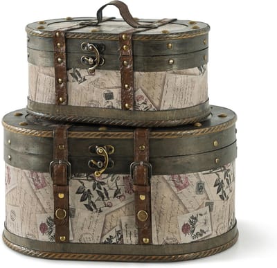 SLPR Alyssa Vintage treinkoffer - set van 2, antieke houten opbergdozen met scharnierende deksels, ouderwetse decoratieve houten kofferbak, geheugenkist voor aandenken en woondecoratie