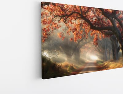 Saammp Canvas Schilderij - Natuur - Bomen met rode bladeren - Herfst - landschappen - 30x20 - Foto op canvas - Wanddecoratie - Muurdecoratie Woonkamer - Slaapkamer decoratie - Canvas Print