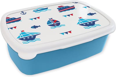 Broodtrommel Blauw - Lunchbox - Brooddoos - Boot - Blauw - Rood - Jongen - Patroon - 18x12x6 cm - Kinderen - Jongen