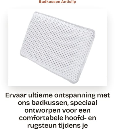 Dailygoods- Badkussen Zacht PVC - Antislip Hoofdsteun - Schuimvulling - Ondersteuning Nek/Schouder - Waterdicht - Ontspannende Ervaring - Badsteun