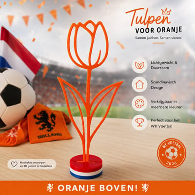 by Studio Dot. - Tulp Decoratie - Bloem - WK Voetbal - Oranje - Versiering - Nederland - Holland - Nederlandse Vlag - Hup Holland Hup - Minimalistisch - 18,5 cm - Woonaccessoire - Interieuraccessoire - Cadeau - Bedankje