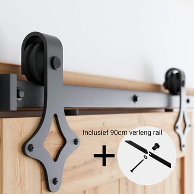 Barnwood Originals Wells - schuifdeursysteem-Ruit-2 meter-staal inclusief 90cm extra verleng rail (set 290 cm)