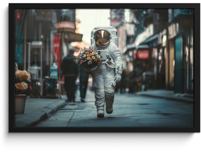 Poster in lijst - Fotolijst 60x40 cm - Posters - Boeket - Bloemen - Kleurrijk - Astronaut - Posterlijst zwart - Decoratie - Wanddecoratie woonkamer - Muurdecoratie slaapkamer