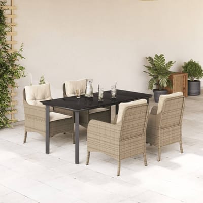 vidaXL - 5-delige - Tuinset - met - kussens - poly - rattan - beige