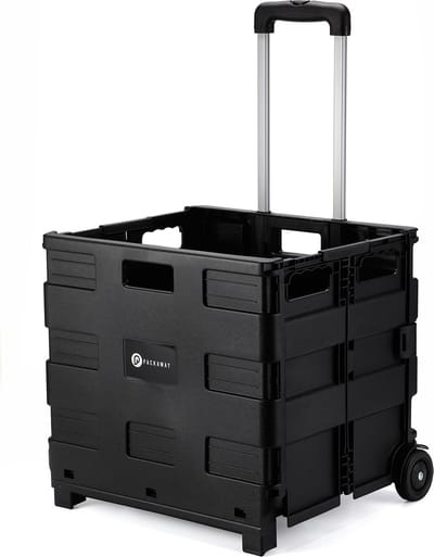 Packaway XL Opvouwbare Boodschappentrolley met wielen - Boodschappenkrat - Opbergbox - Boodschappenwagen - Vouwkrat - 50 Liter - Zwart