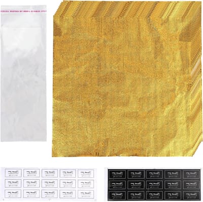 100 Stuks Gouden Snoepwikkels met 30 Stickers en 100 Opp Zakjes voor Snoep, Chocolade en Cadeaus