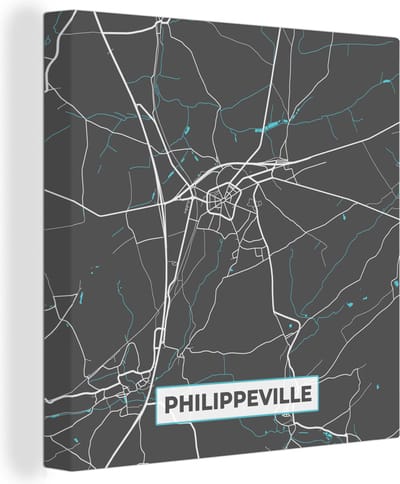 Canvas Schilderij Kaart – Plattegrond – Stadskaart – Philippeville – België - Grijs - 20x20 cm - Wanddecoratie
