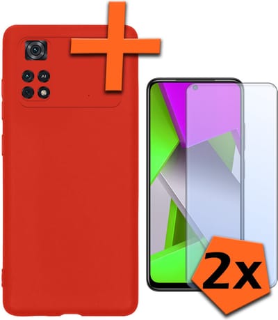 Hoes - Met 2x Screenprotector - Geschikt voor Xiaomi Poco X4 Pro 5G - Sterk & Shockproof - Back Cover - Siliconen Case - Telefoon Hoes - Rood