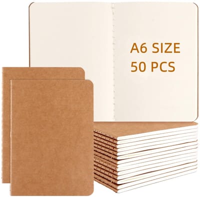 Dailygoods- Notitieboek A6 - Blanco - Ongelinieerd - Set van 50 stuks - Kraftpapier - Lichtgewicht - Schrijfblok