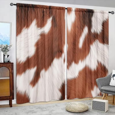 2 stuks Gordijn met Koeienprint voor Huisdecoratie - Tunnelgordijn voor Raambekleding voor Slaapkamer, Kantoor, Keuken, Woonkamer en Studiekamer 52.5cmX116cmX2pcs brown