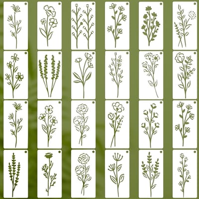 24 Stuks Grote Rand Bloem Sjablonen, Herbruikbare Bloem Bladeren Templates voor Decoratieve Schilderprojecten en DIY Accessoires