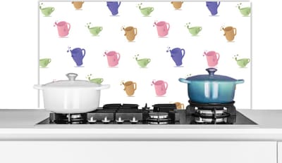 Spatscherm keuken 100x50 cm - Kookplaat achterwand Patronen - Thee - Theekop - Muurbeschermer - Spatwand fornuis - Hoogwaardig aluminium
