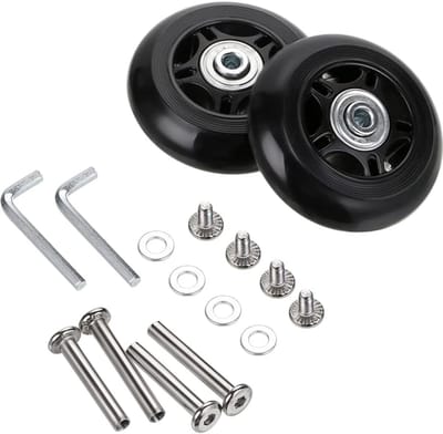 2-Pack Vervangingswielen Voor Koffers - 70 x 24 mm - Rubberen stille zwenkwiel - Metalen As - Geschikt Voor Reiskoffers En Trolleys