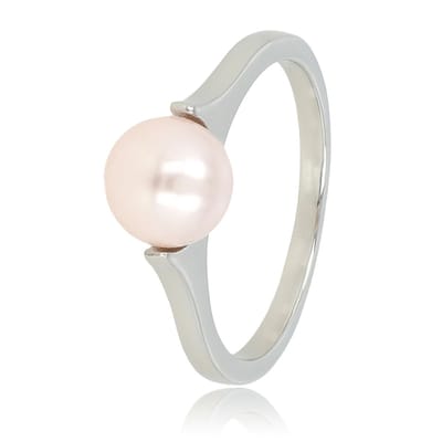 My Bendel - Ring Zilverkleurig met Grote Roze Parel - Zilverkleurige Ring - Grote Roze Parel - Tijdloze Schoonheid - met Luxe Cadeauverpakking | Sieraden Voor Dames | Maat 16.00 Mm / Maat 50
