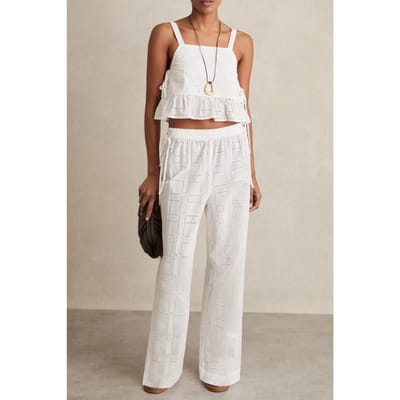 Reiss Broderie Side Tie Top White Maat: XS | Mouwloze Tops Outlet | Dames | Wit