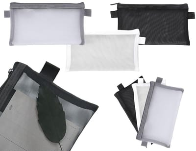 Dailygoods- Pennenetui Draagbaar - 3 Stuks - Transparant Nylon - Ritssluiting - Schrijfwarenetui - Voor Studenten/Volwassenen - Etui