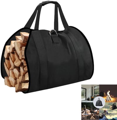 Brandhout draagtas - Outdoor Camping Houtzak - Brandhout Opslag Canvas Tas - Geschikt voor het dragen van brandhout buitenshuis, het opslaan van brandhout bij de open haard, het opslaan van brandhout op de camping - Zwart