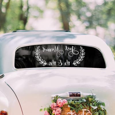 Huwelijksauto Stickers - Decoratieve Stickers voor Bruiloft en Honeymoon met Bladeren en Hartjes