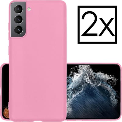 Hoesje - 2 Stuks - Geschikt voor Samsung Galaxy S22 - Sterk & Shockproof - Case Siliconen - Back Cover - Telefoon Hoes - Lichtroze