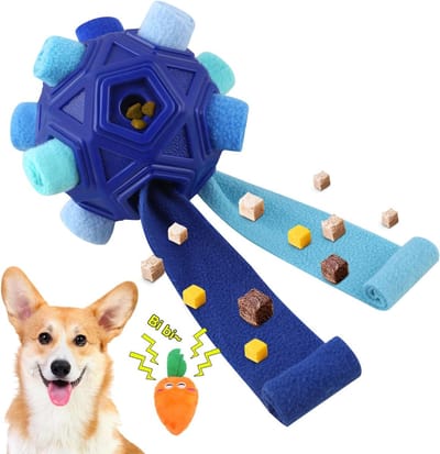 Hondensnuffelbal - Interactief Puzzelspeelgoed - Voedsel Puzzelen - Stimuleert Natuurlijke Vaardigheden - 8.9 x 8.9 x 8.9 cm - Blauw
