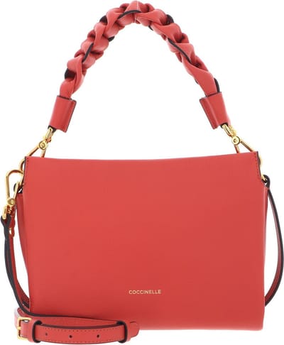 COCCINELLE Leren Schoudertas Boheme Grana Double Crossbody Double Grainy Leather Grena. Red / Rosew Lichtrood