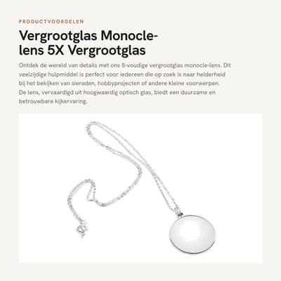 Dailygoods- Vergrootglas 5X - Monocle-lens - Ketting - Zinklegering - Duurzaam - Draagbaar formaat - Loep
