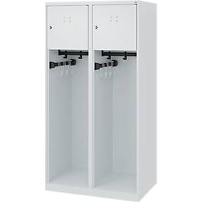 Brandweerkluis C+P Evolo Youngster, 2 vakken, zonder helmhouder, vloerglijders, B 800 x D 500 x H 1530 mm, RAL 7035 lichtgrijs