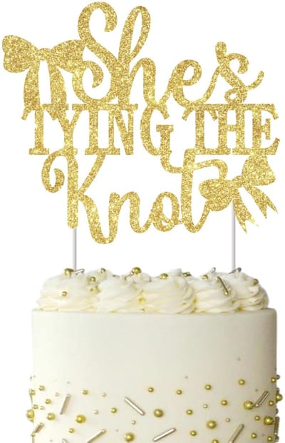 Dailygoods- Cake Topper Gouden Glitter - Bruids Douche Decoratie - Vrijgezellenfeest - Strik Detail - Luxe Taartdecoratie - 6*5.25 Inch