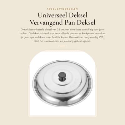 Dailygoods- Pannenlid 35 cm - Dekselhouder - Deksel pan - Deksel magnetron - Roestvrij staal - Geschikt voor meerdere pannen