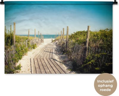 Wandkleed - Wanddoek - Zee - Hout - Zomer - 90x60 cm - Wandtapijt