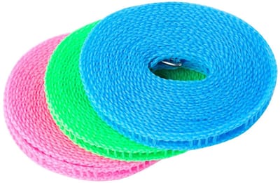SPHProducts - Kleding drogen touw - Winddicht - Draagbare waslijn - 3 rollen 5 meter - Antislip - Geschikt voor binnen en buiten - Blauw, Roze, Groen