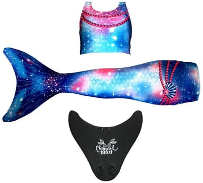 Mermaid Sisters Zeemeermin Staart Set voor Meisjes - Blauw/Roze - Maat 146-158 - Monovin & Bikini Zeemeermin Zwemkleding